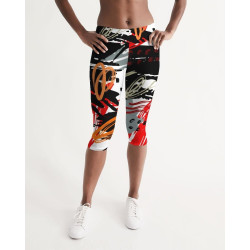 Black Red And Gray Abstract Style Womens Mid-Rise Capris